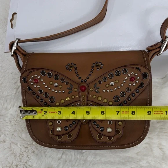 COACH Butterfly Embellished Brown Leather Crossbody Bag - Picture 12 of 17